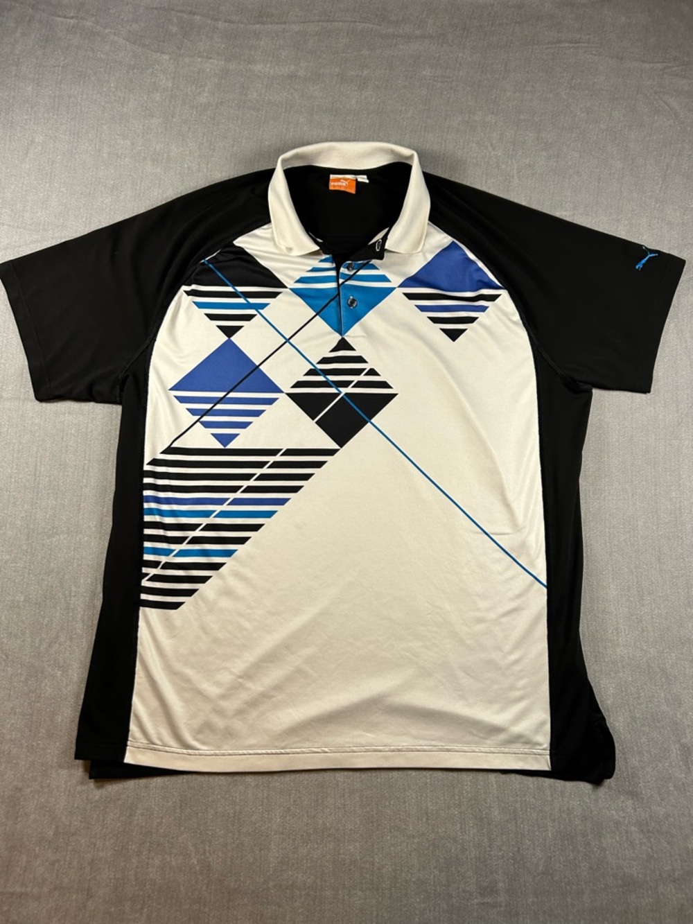 Puma Men's Black, White & Blue XL Geometric Performance Polo